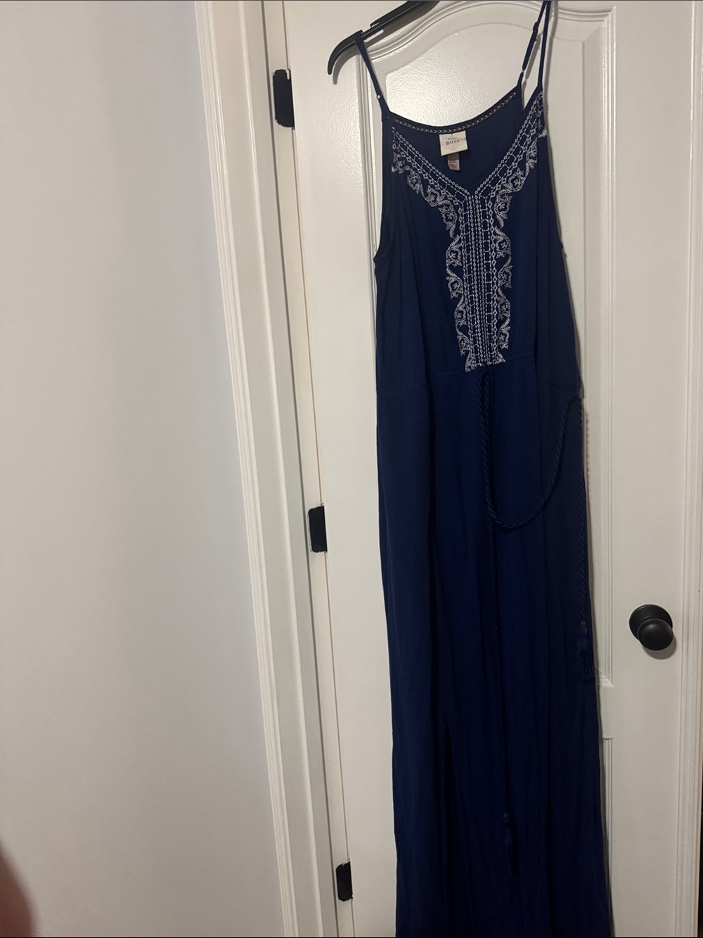 Knox Rose Navy Maxi Dress with White Embroidery